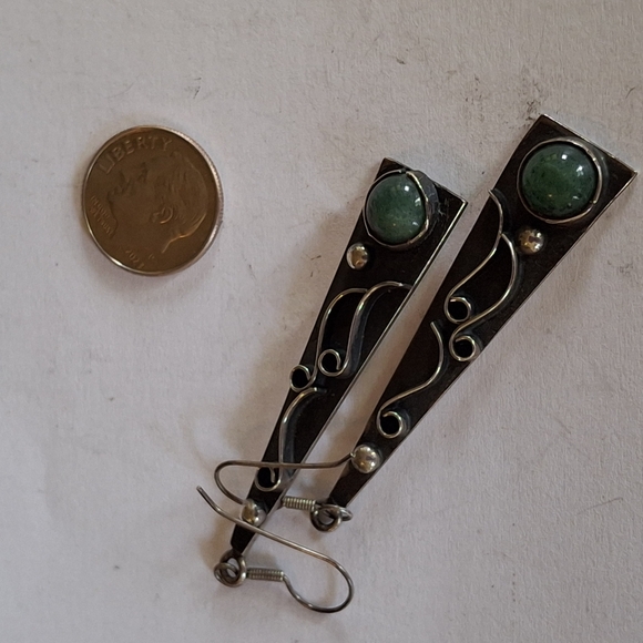 Vintage Sterling Silver 925 Chrysoprase Taxco Earrings TG-48 Weigh 11.1 grams - Picture 13 of 14